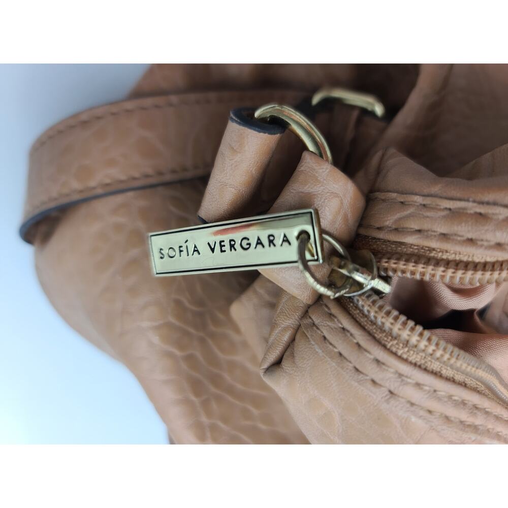 Sofia Vergara Large Soft Leather Textured Tan / B… - image 5